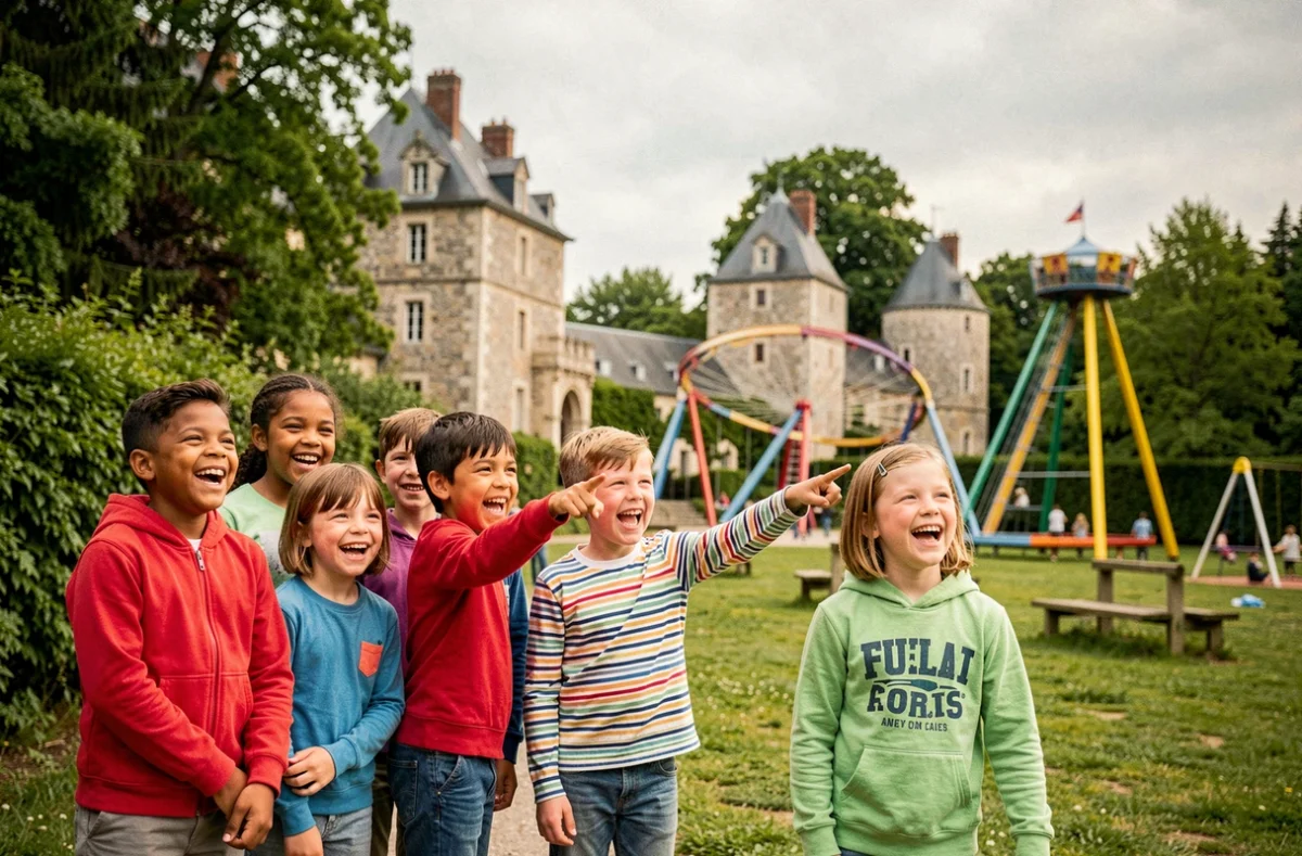 Groupe d'enfants joyeux explorant des activités de plein air dans les Hauts-de-France