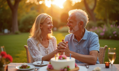 Couple heureux célébrant leur 17e anniversaire dans un jardin
