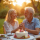 Couple heureux célébrant leur 17e anniversaire dans un jardin