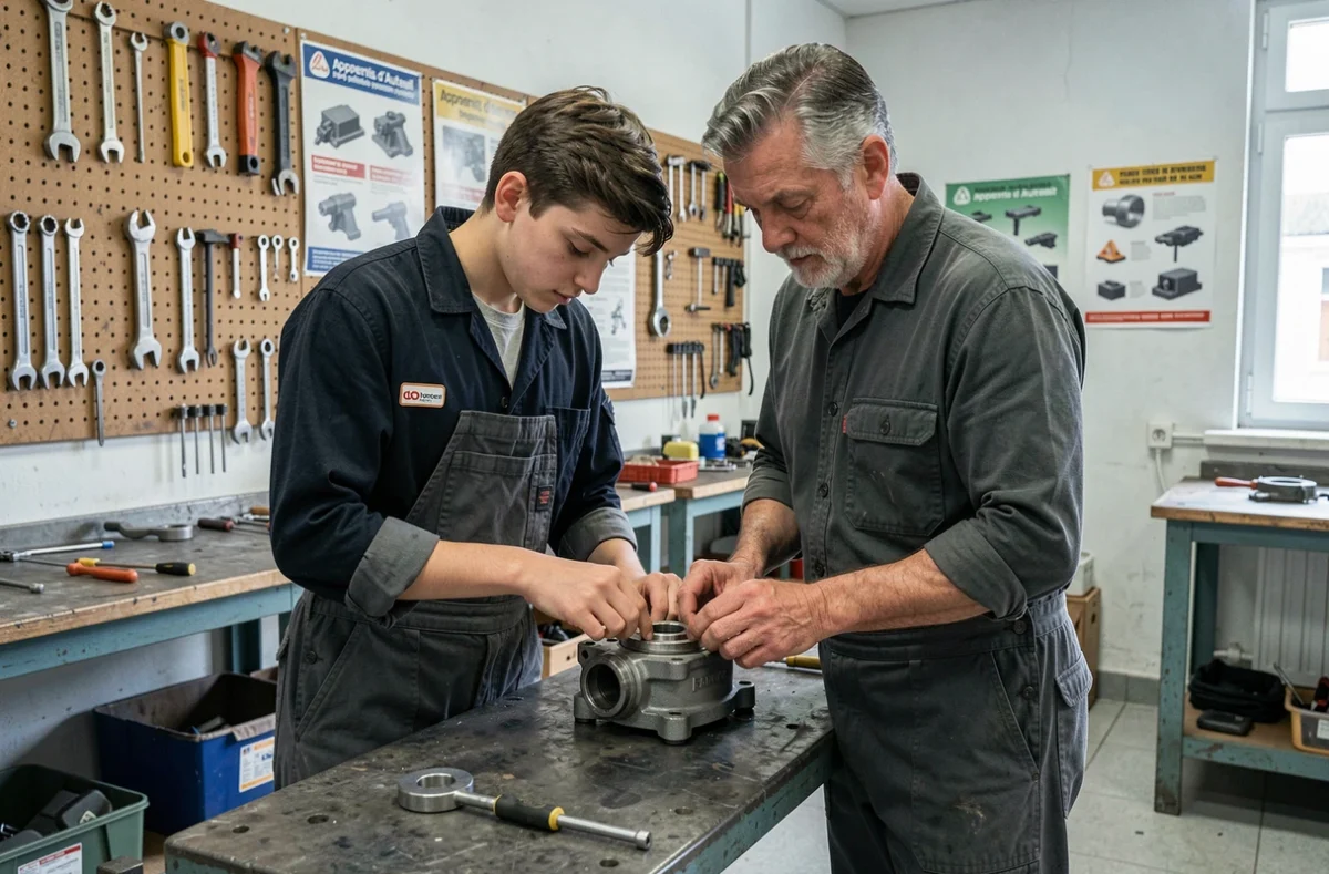 Apprenti en formation professionnelle au Lycée Victorine Magne des Apprentis d'Auteuil, atelier de mécanique