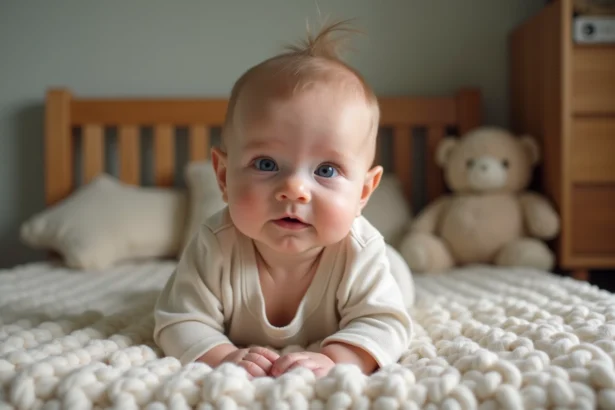 Bébé de 6 mois en body coton dans un berceau cosy