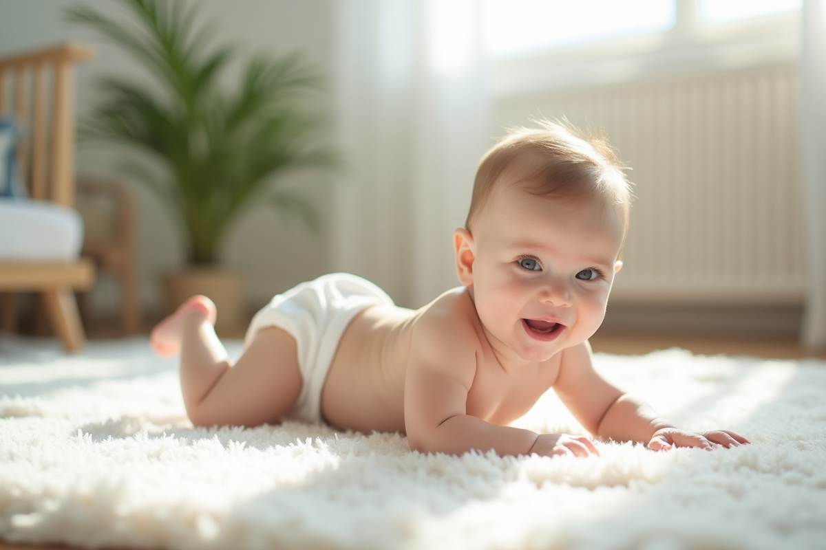 Bébé allongé sur une couverture dans une nurserie lumineuse