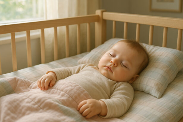 Photo hyperrealiste d'un bébé endormi dans un lit douillet