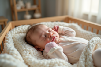 Bebe fille endormie paisiblement dans un lit douillet