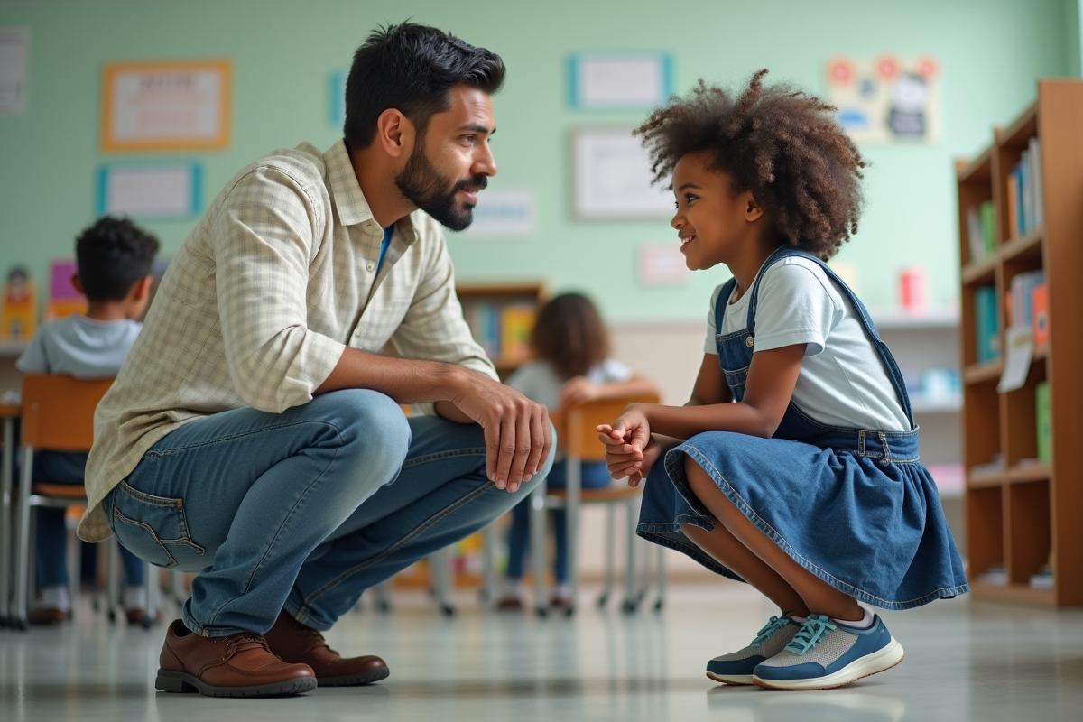 Professeur et élève en classe lors d une discussion