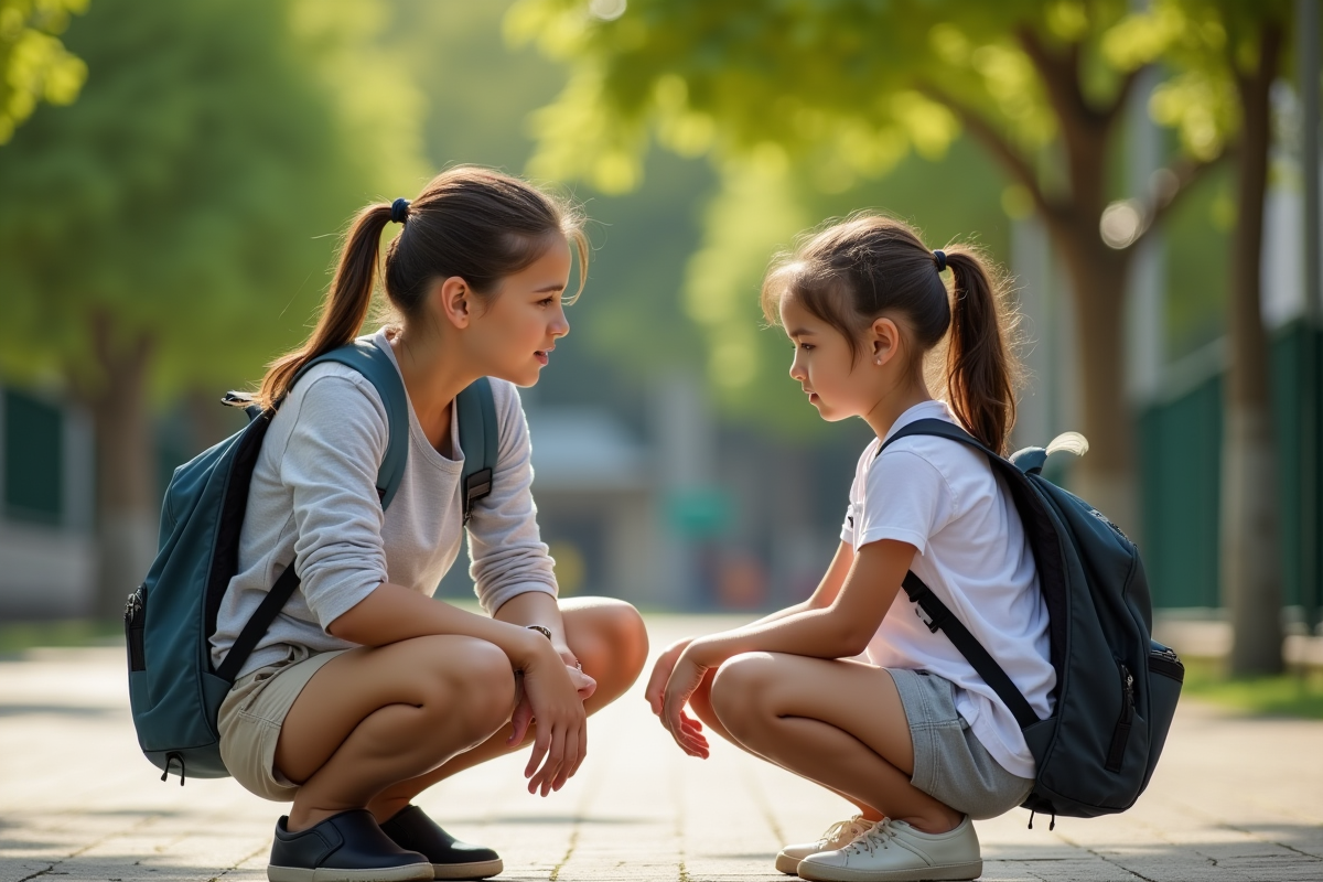 Enseignante attentive avec deux enfants à l