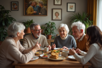 Famille multigenerational partageant un repas chaleureux