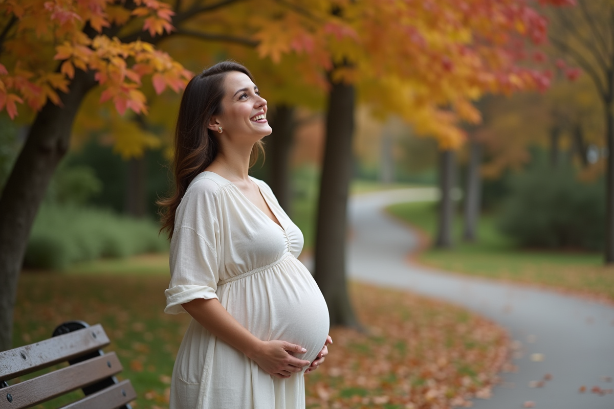 Femme enceinte dans un parc en automne