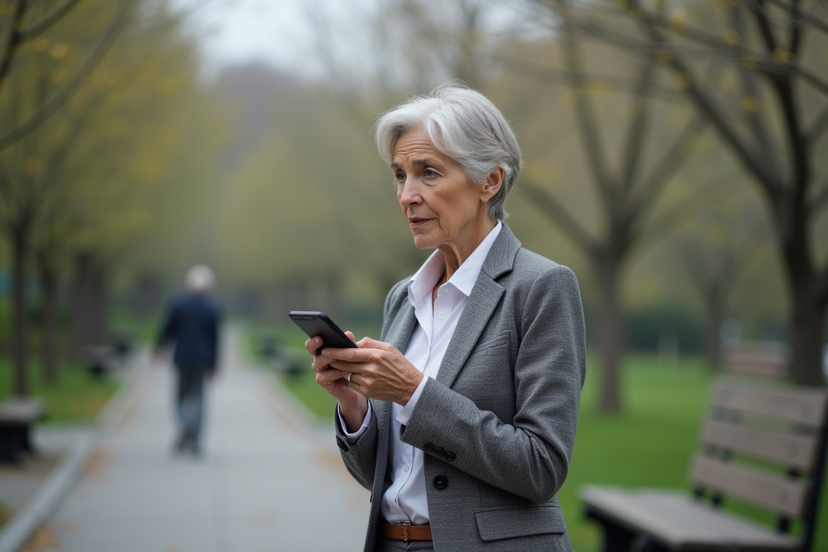 Femme d age moyen pensee dans un parc urbain