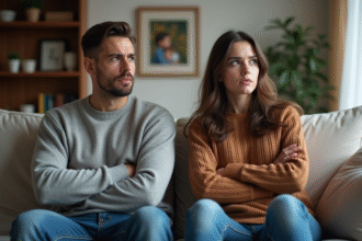 Freres et soeurs distants sur un canapé en salon