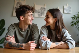 Freres et soeurs avec tatouages aquarelle en studio