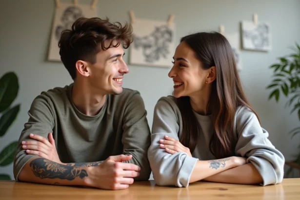 Freres et soeurs avec tatouages aquarelle en studio