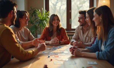 Groupe d'amis jouant à un jeu de société convivial