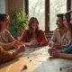 Groupe d'amis jouant à un jeu de société convivial