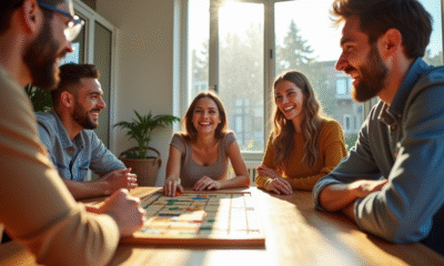 Groupe d'amis jouant à des jeux de société modernes