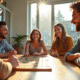 Groupe d'amis jouant à des jeux de société modernes