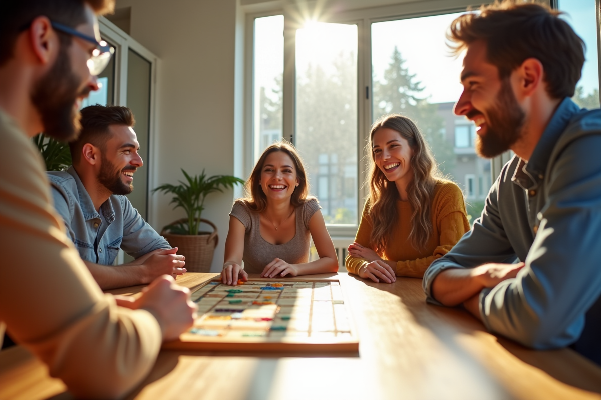 Groupe d'amis jouant à des jeux de société modernes
