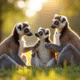 Lemurs jouant avec des enfants dans la nature ensoleillee