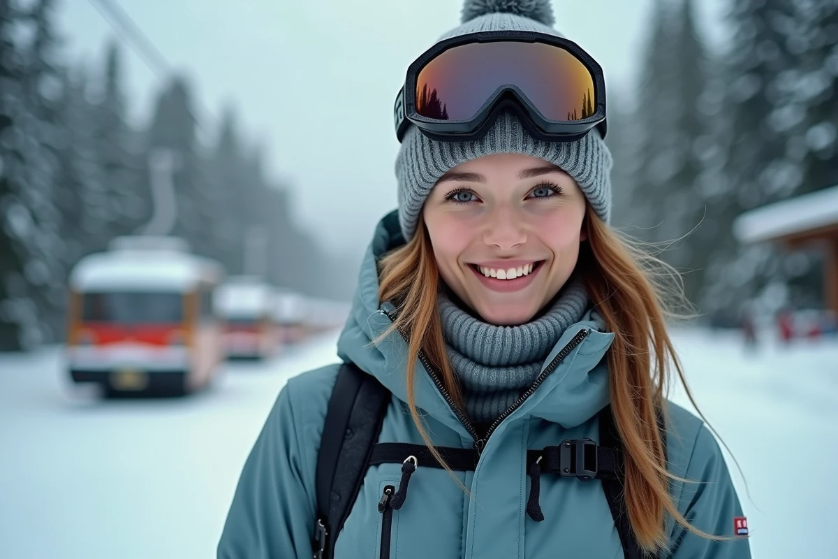 Jeune femme ajustant sa veste de ski dans le resort