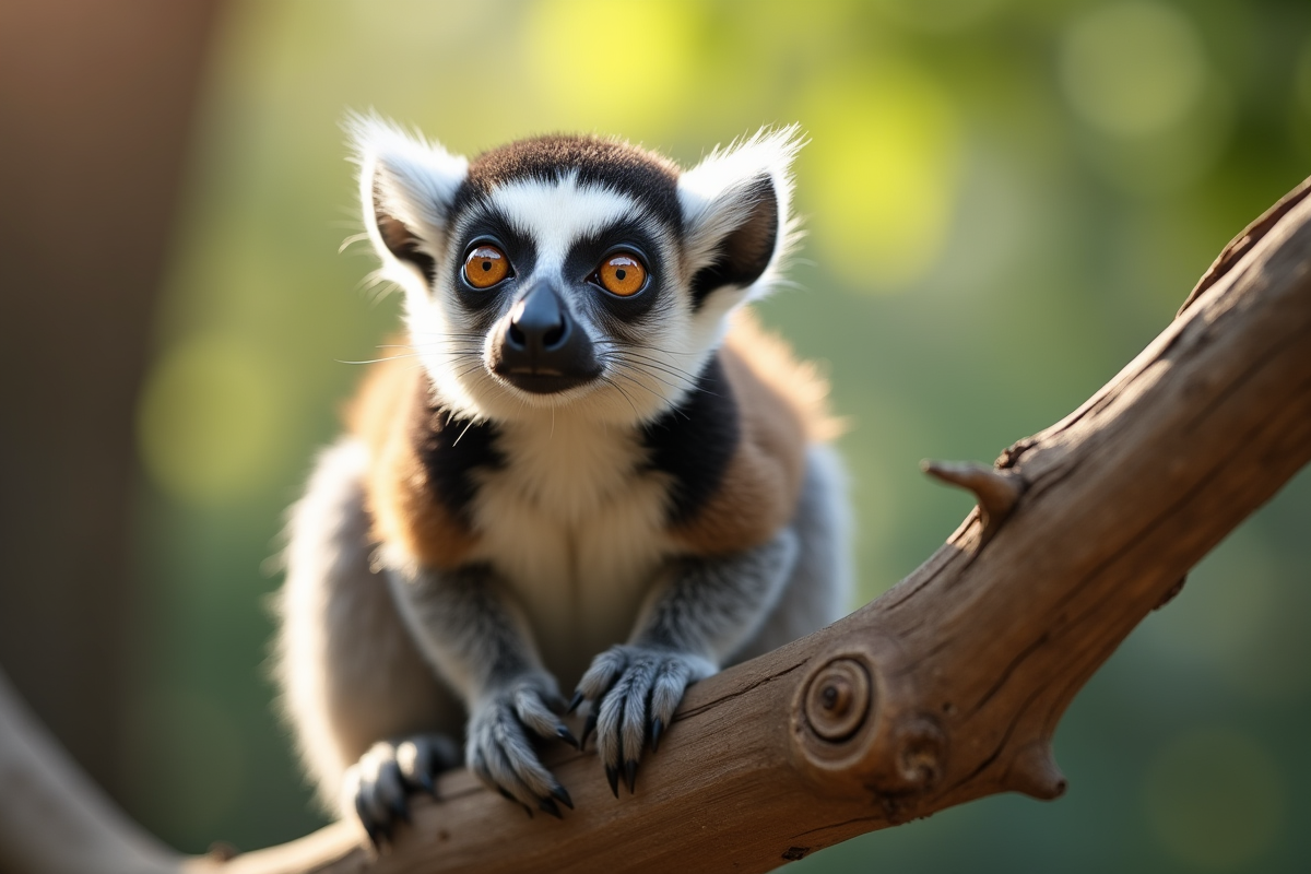 Lemur curieux sur une branche en plein air