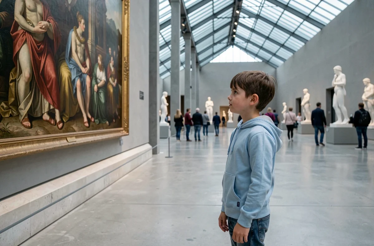 Jeune visiteur découvrant les collections du musée du Louvre-Lens