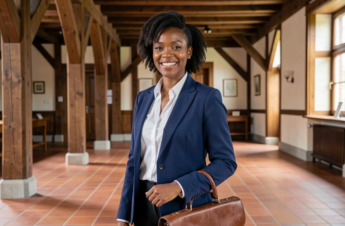 Maître Estelle Diop, avocate au barreau de Colmar, dans le hall du palais de justice alsacien