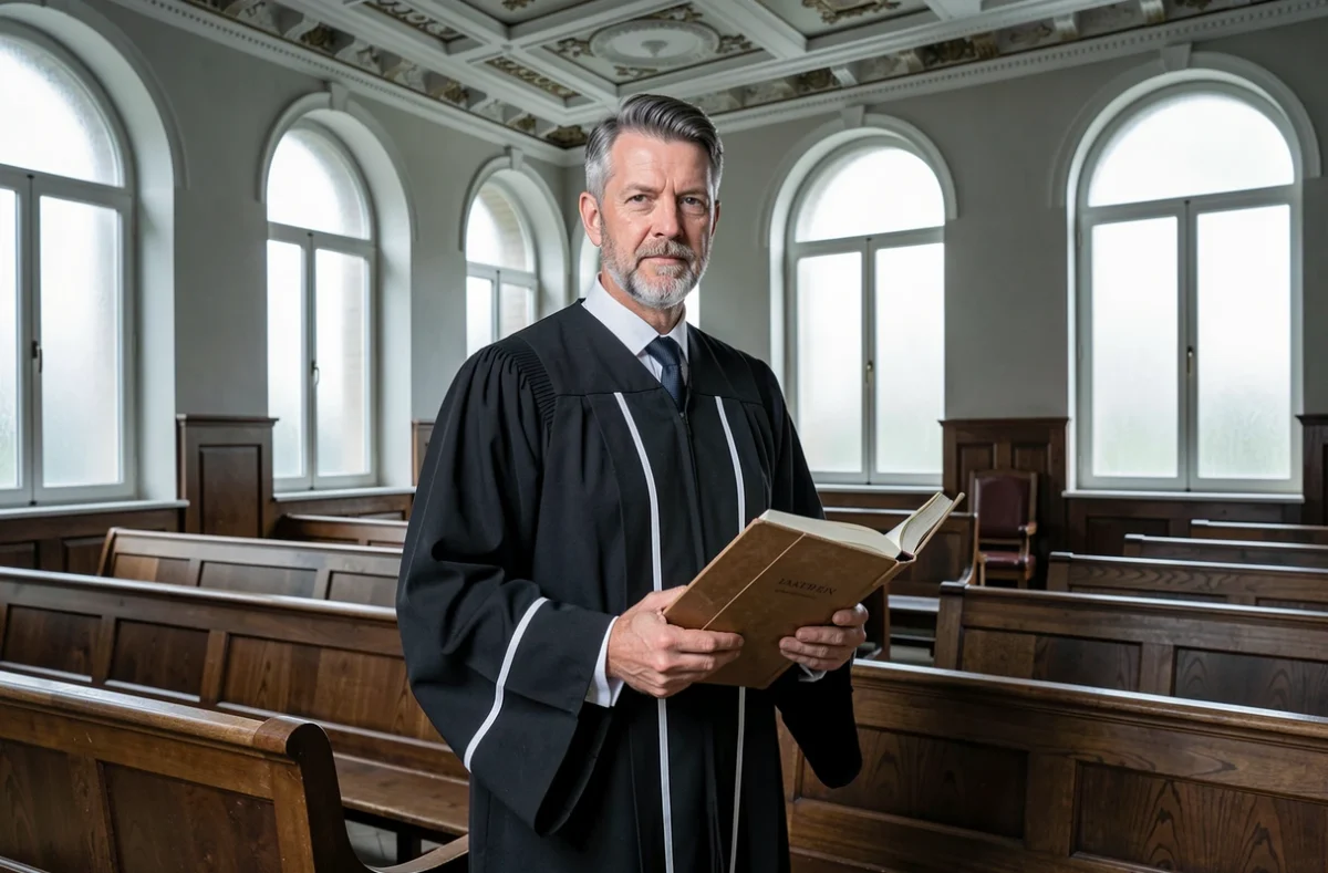 Maître Florent Kahn, avocat au barreau de Metz, en robe dans une salle d'audience