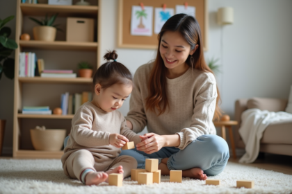 Maman et ses enfants jouent dans le salon familial