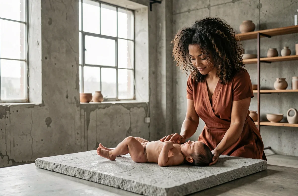 N'art Photos : photographe de naissance dans un studio industriel chic du Nord