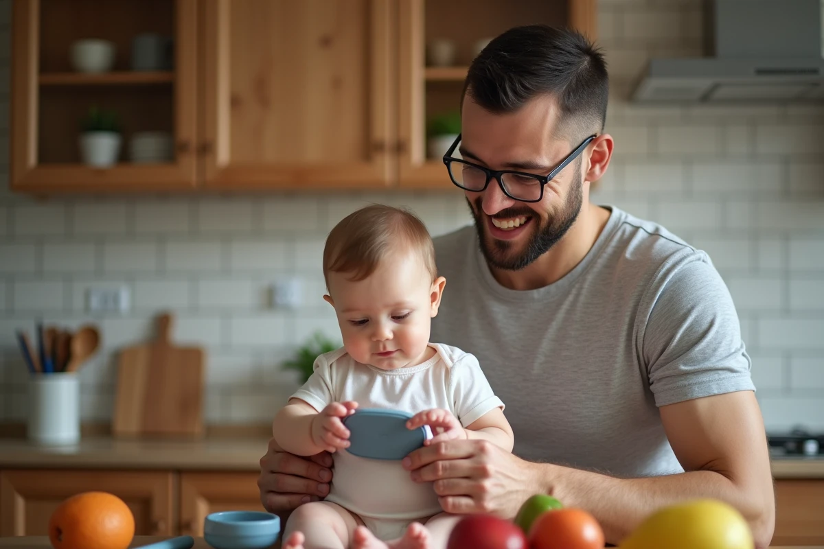 Pere ajuste un appareil connecté avec sa fille curieuse
