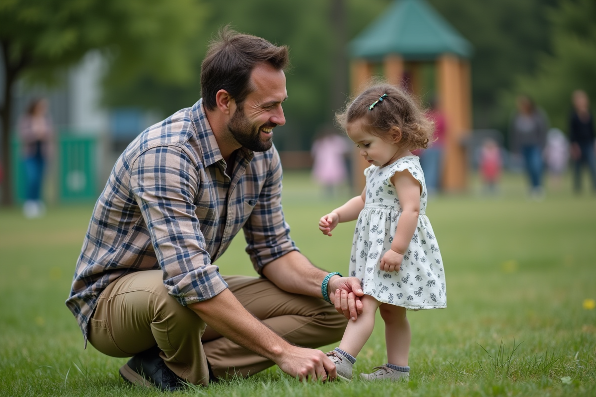 Père aidant sa fille à l