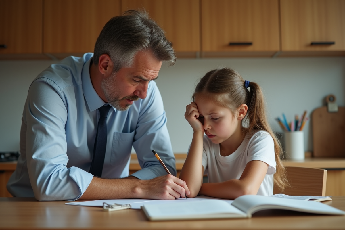 Père et adolescente en conflit à la table de cuisine
