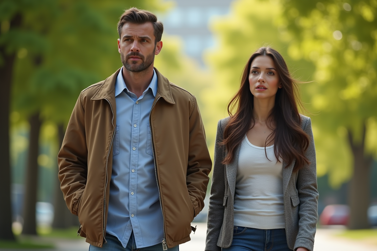 Couple marchant dans un parc en plein jour